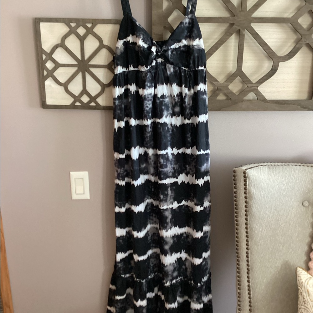 Faded Glory Black and White Tie-Dye Maxi Dress, Boho, Cotton